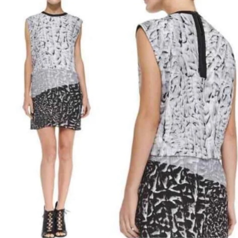 Helmut Lang Women White/Black Annex Print Sleeveless 100% Silk Mini Dress Black